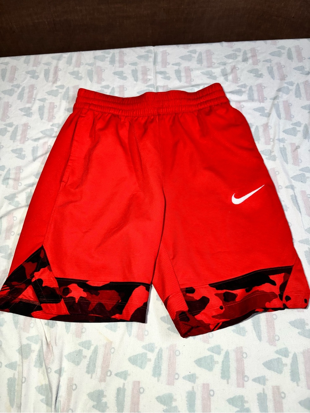 Nike Red Athletic Shorts with Black Camo Trim